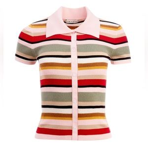 NWT Alice + Olivia Colleen Striped Button Down Polo in Multi